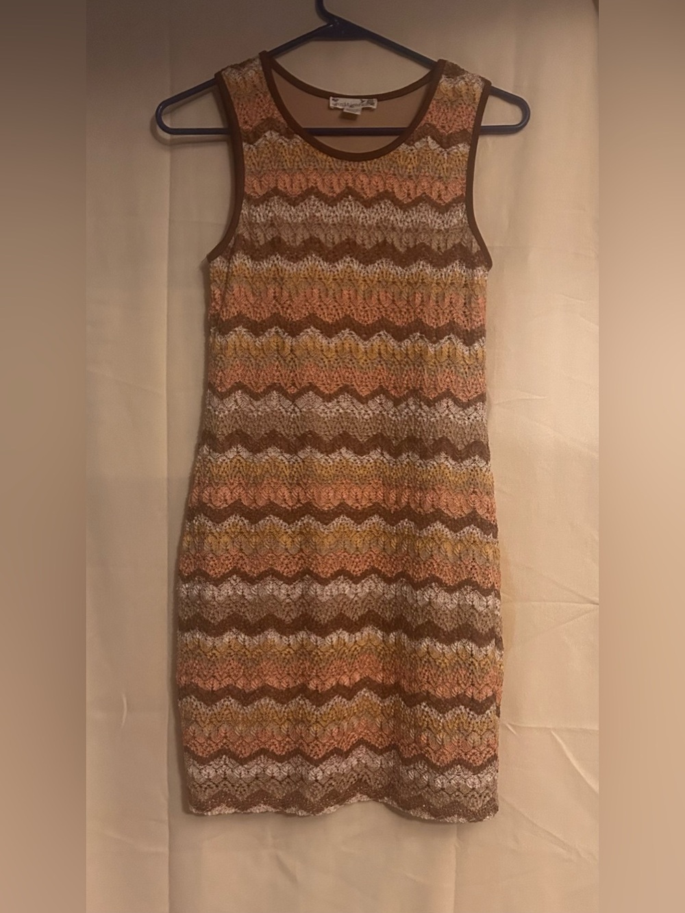 Knitworks Sleeveless Zigzag Knit Mini Dress in Brown, Cream and Pink